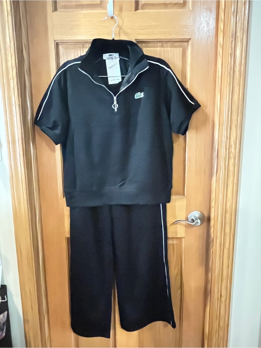 Brand new Lacoste Black Coords  Short-Sleeve Pants Set with White Trim